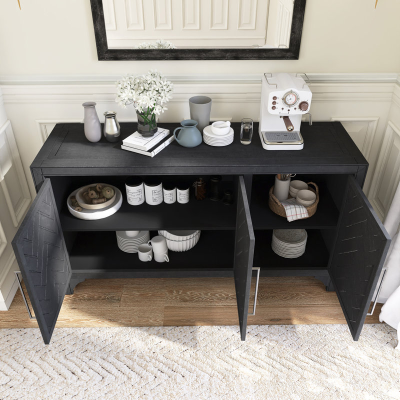 Buffet 60 po en bois American Design avec placage en bois massif, Noir