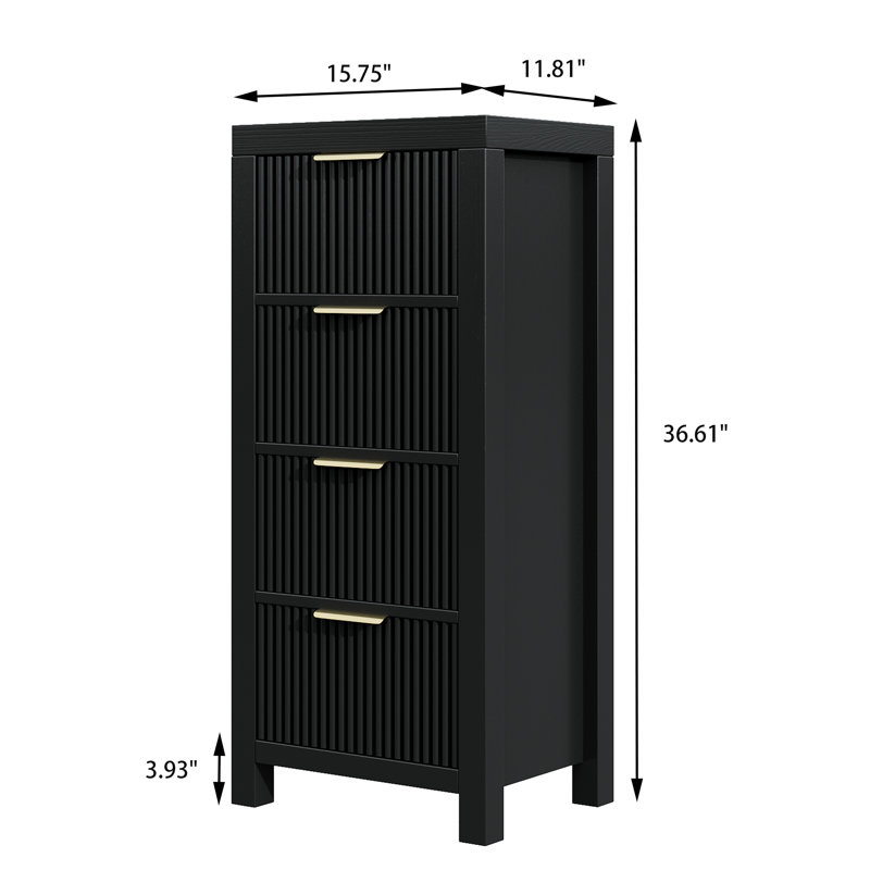 Commode à 4 tiroirs de 15,75 po de largeur, Noir