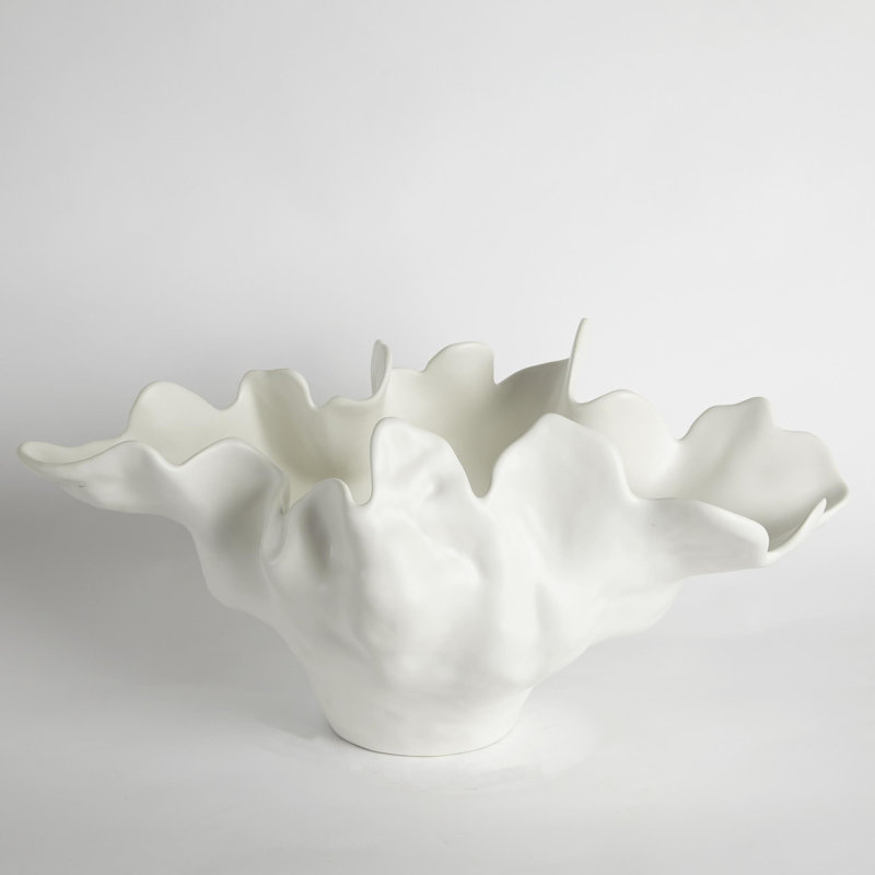 Handcrafted Ivory Ceramic Meteor Bowl Sculpture