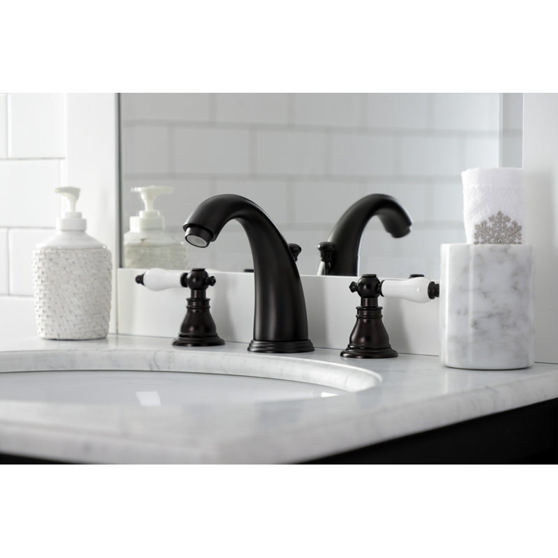 Kingston Brass American Patriot Two-Handle 3-Hole Deck Mount Widespread Bathroom Faucet with Retail Pop-Up Drain
