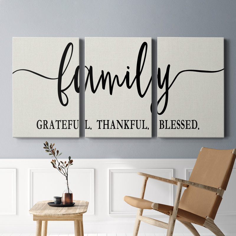 Family Grateful - ensemble de 3 impressions sur toile tendue, H 48 po x l 96 po x P 1 po