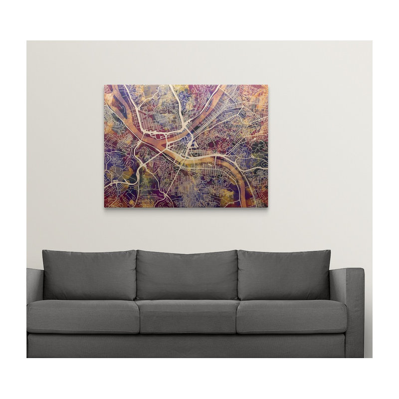 «Pittsburgh Pennsylvania Street Map» par Bellen, impression, H 18 po x l 24 po x P 1,5 po, Toile