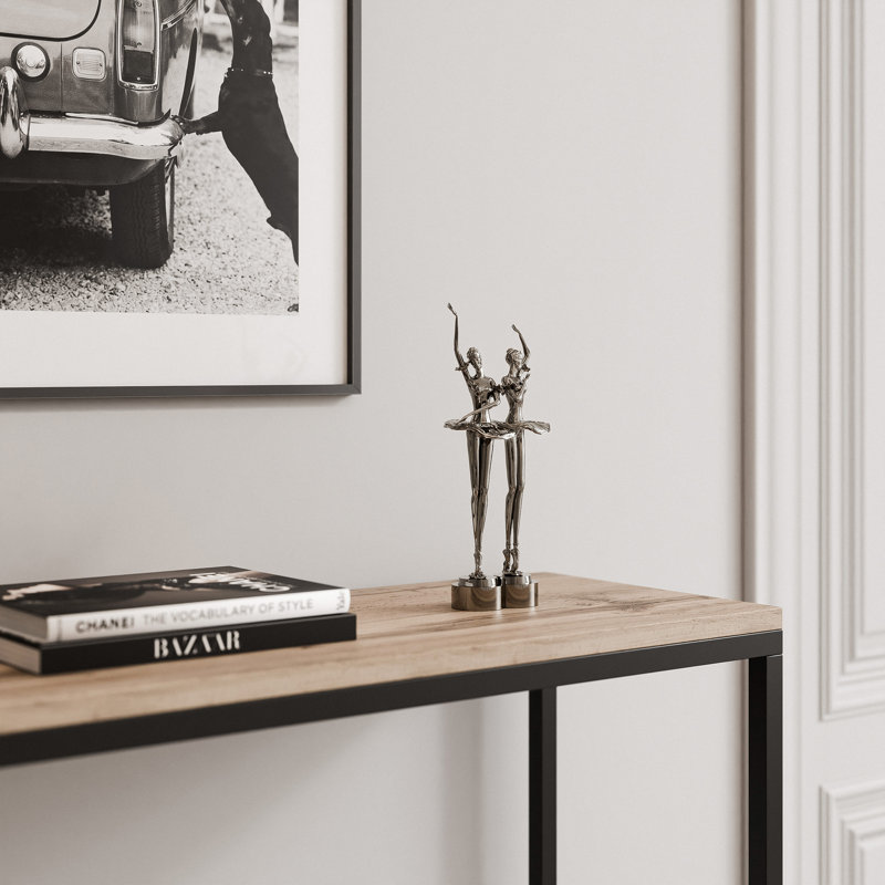 Stainless Steel Top Console Table, 90cm H x 80cm W x 30cm D, black / oak_votan, black, oak_votan