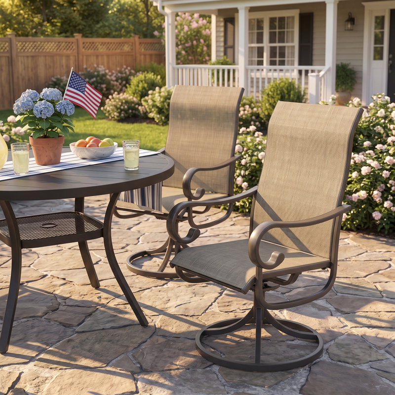 4-Person Patio Dining Set with Round Patio Dining Table and 4 Swivel PVC-coated polyester Chairs, Black/Black