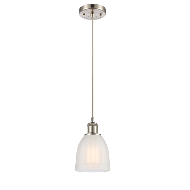 Whitten 1 - Light Single Pendant, White, 6 Watt Vinage LED Bulb, Brushed Satin Nickel