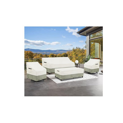 Patio Furniture Covers 4 Piece Set, 600d Heavy Duty Outdoor Furniture Covers Waterproof For Patio Loveseat, Swivel Rocker Chair And Coffee Table, White & Grayish Green