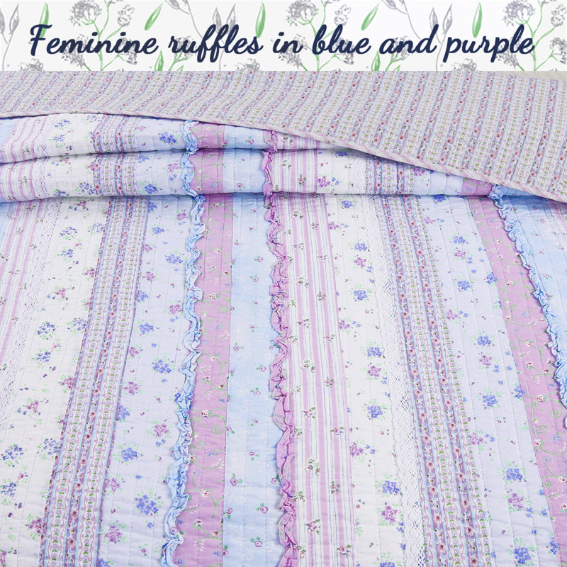 Romantic Chic 2 - Piece Quilt Set, Queen Quilt + 2 Standard Shams, Lavender
