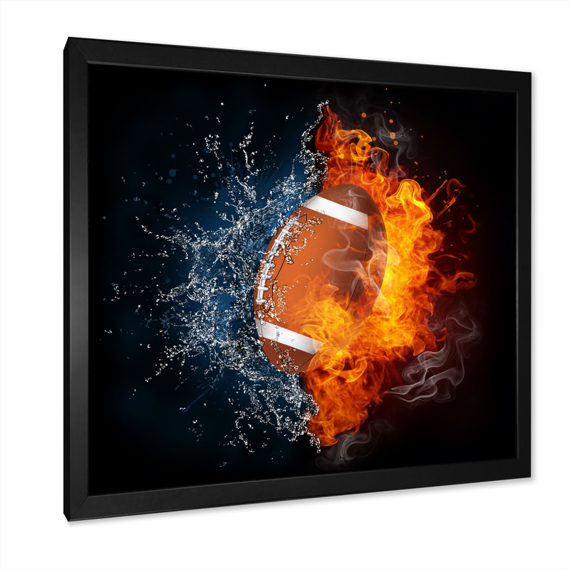 Fire Fire Football Ball - Peinture, Cadre photo noir, H 16 po x l 16 po x P 1 po