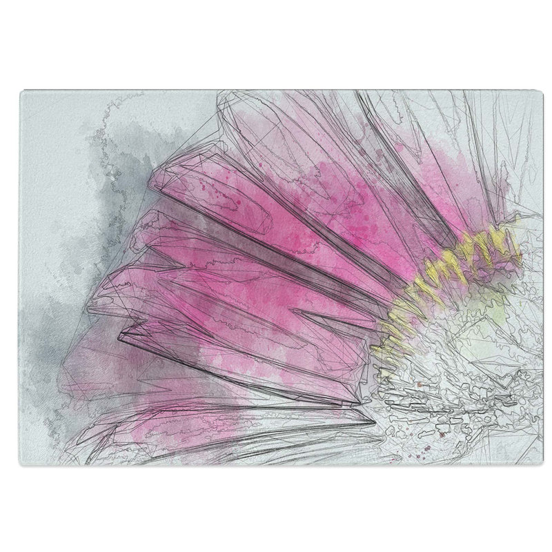 Tempered Glass Gerbera Flower Chopping Board, 39 cm W x 28.5 cm L