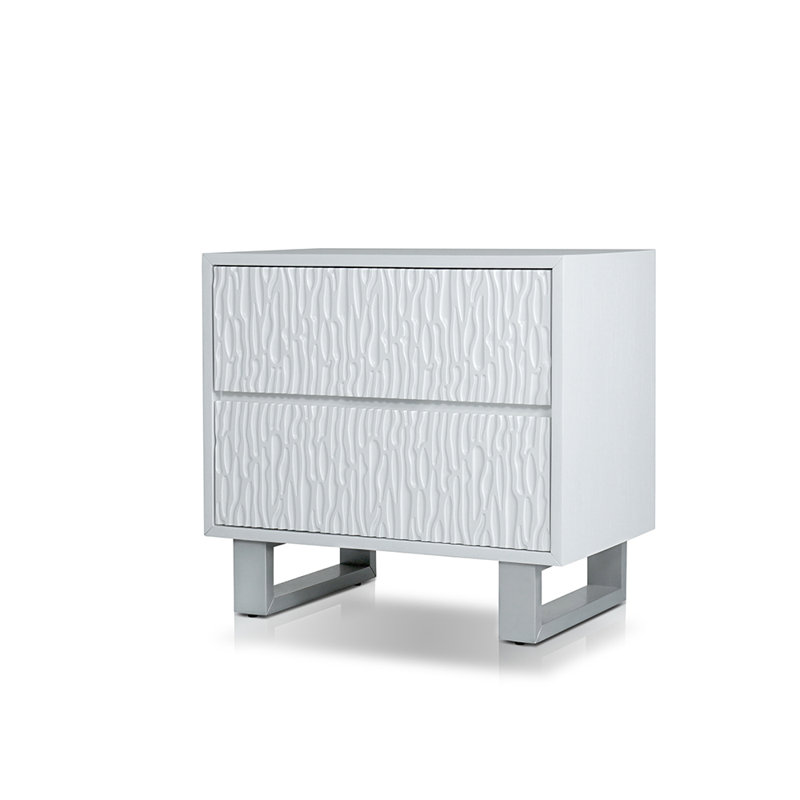 Table de chevet avec 2 tiroirs Babb au fini blanc rustique et argent
