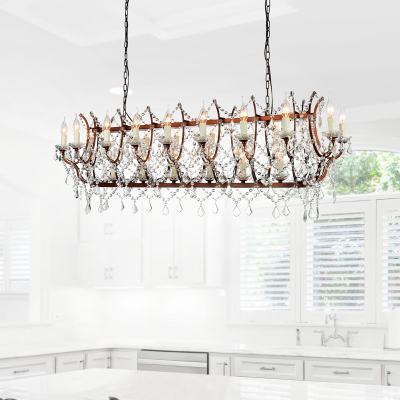 Luminaire suspendu linéaire pour îlot de cuisine 24 lumières Calvin, Brun pâle