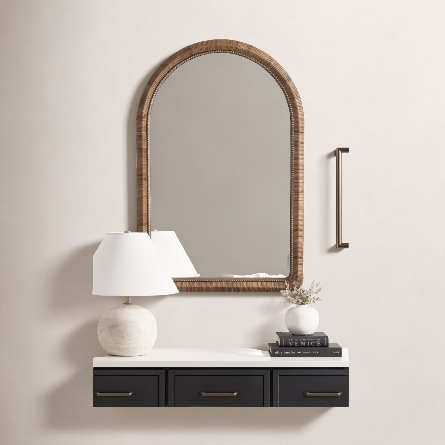 Rahfy Rattan Rounded Arch Wall Mirror