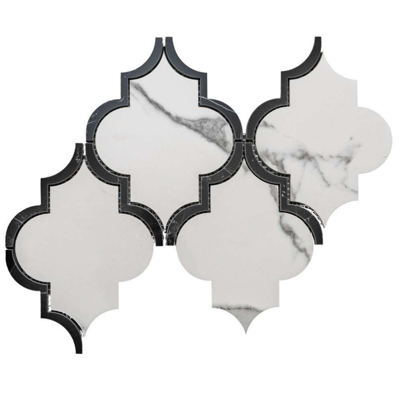 Stately Lantern 9" x 14" Porcelain Arabesque Marble Look Wall & Floor Tile, Calacatta