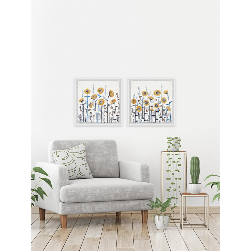 «Yellow Spring Flowers» par Marmont Hill - ensemble de 2 peintures encadrées, H 18 po x l 18 po
