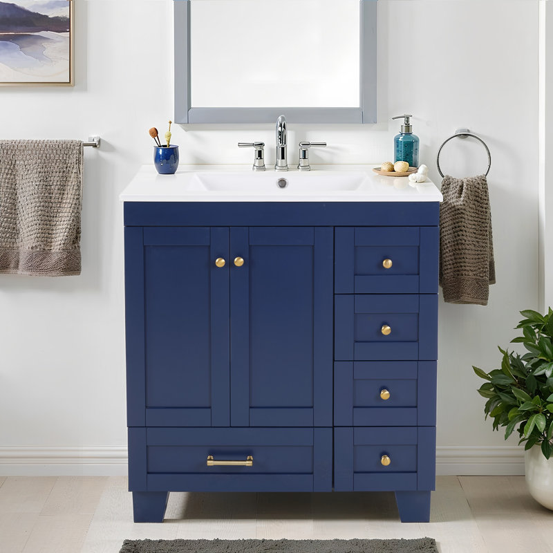 Meuble-lavabo 30 po avec lavabo en céramique, Bleu