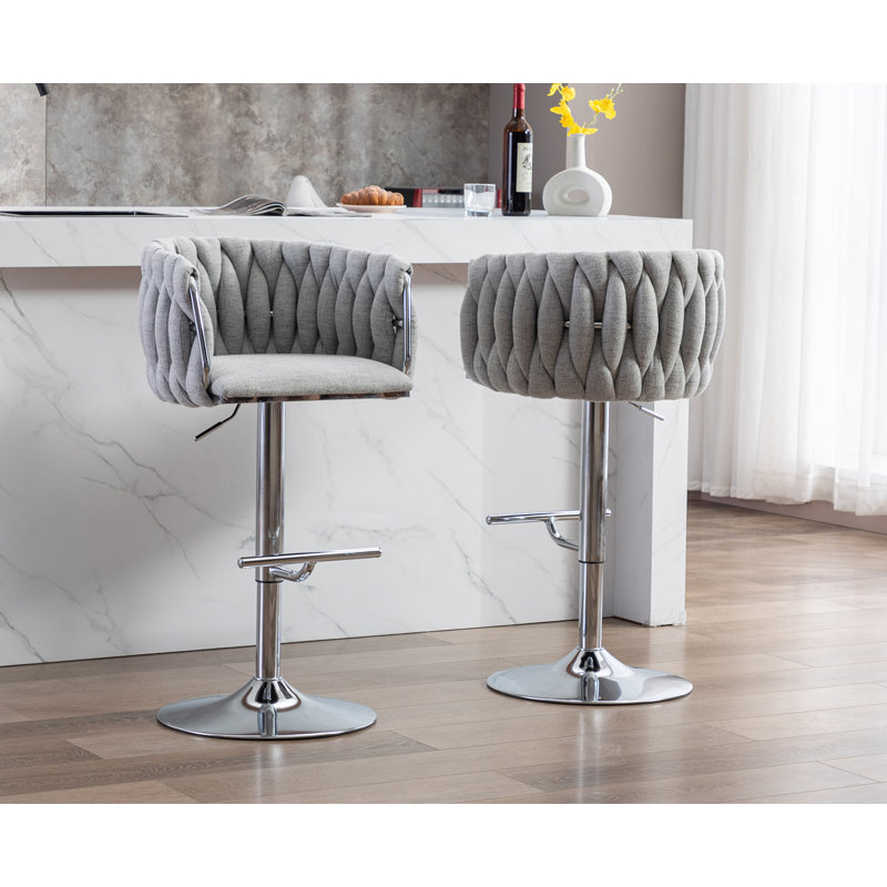 Banassak Swivel Upholstered Adjustable Height Counter Stool with Metal Frame, Gray, 2