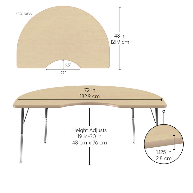 Table d'activité avec pieds réglables La Madera, Noir, Bois gris clair / argent, Roulement pivotant standard
