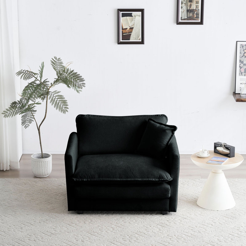 3 pièces avec coussins d'accoudoir, chenille noire, sièges relaxants, coussins décoratifs dans un cadre,