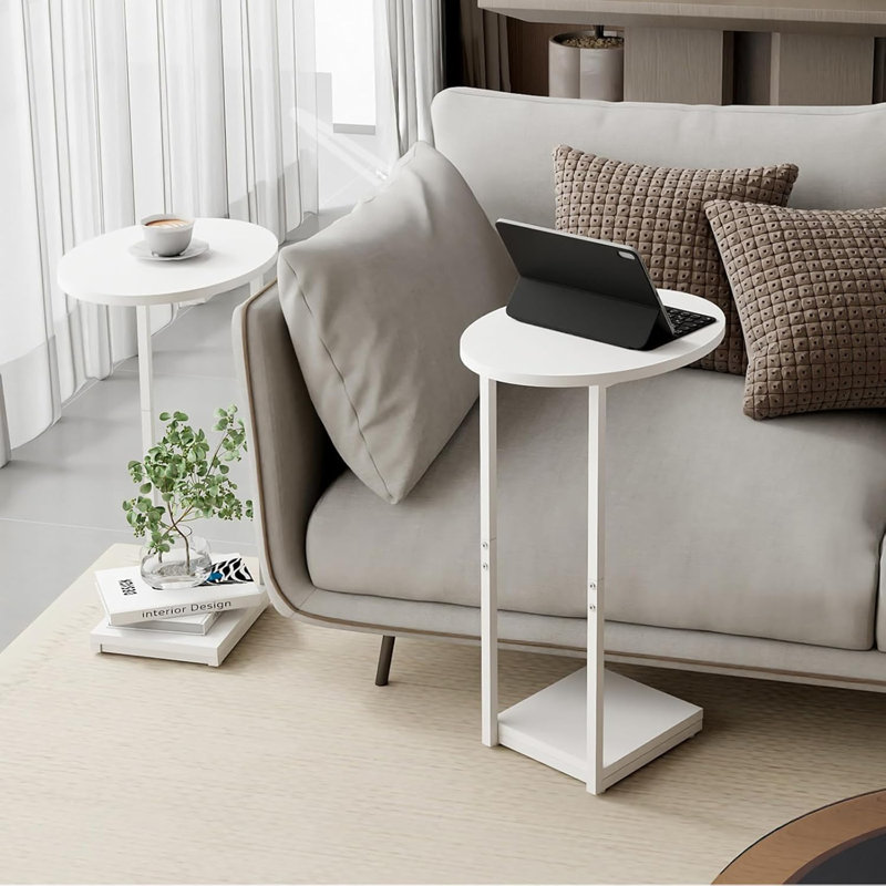 C Table Small End Table Set Of 2,Couch Tables That Slide Under,C Shaped Small Oval Side Table For Living Room,Bedroom,Small Spaces,White