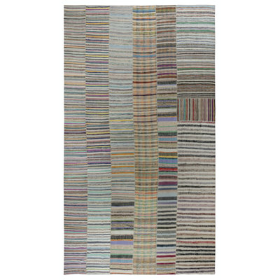 Kilim surdimensionné réglable de 13,5 x 19,7 pi Tapis turc en coton tissé à la main. Tapis rétro à bandes colorées