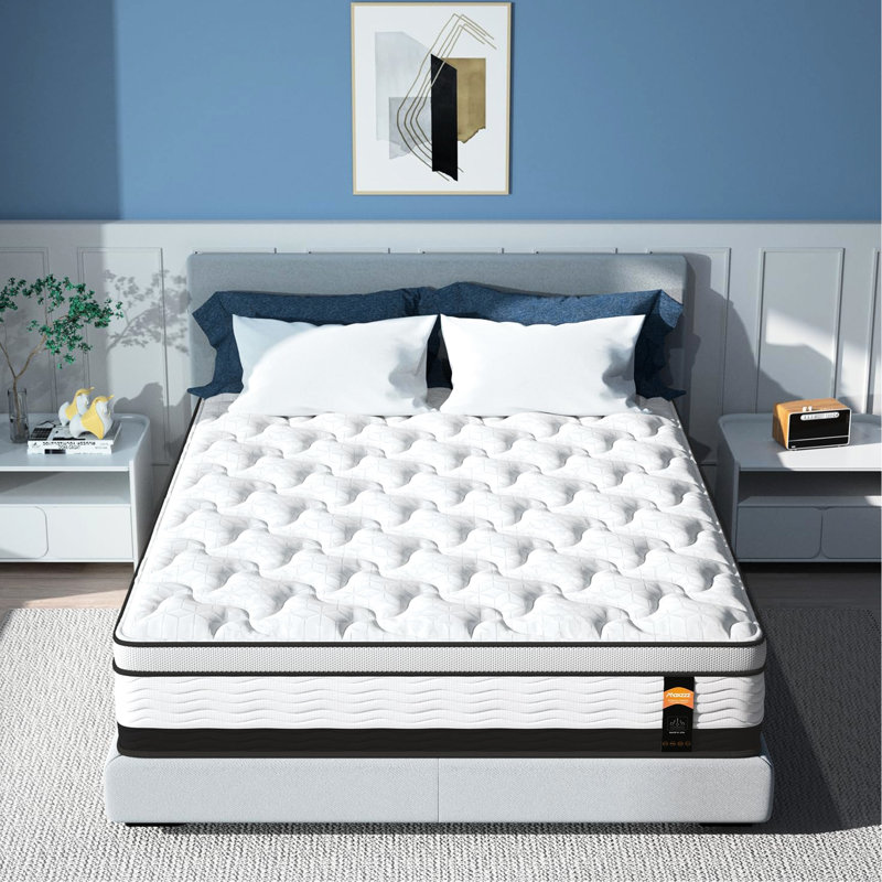 Matelas pour très grand lit 12 pouces, ressorts ensachés en gel rafraîchissant, fermeté moyenne, gris et blanc 76 x 80, matelas de chambre à coucher moderne, odeurs neutres, capacité de 1000 livres - dans une boîte, mousse à mémoire de forme à ressort, et pour