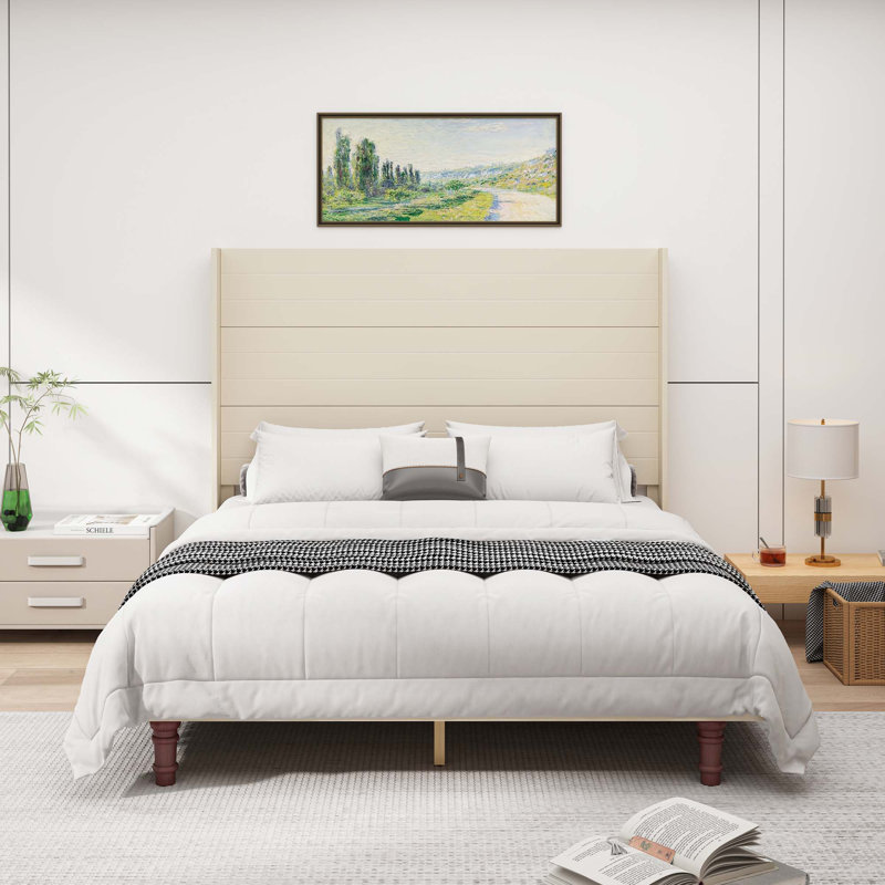 Lit plateforme élégant, Beige, Grand