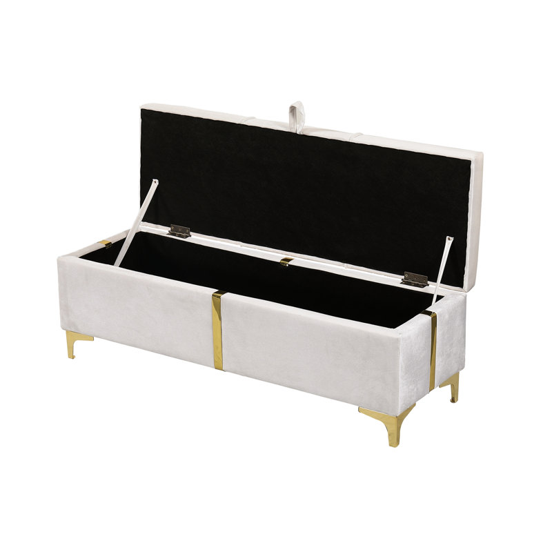Repose-pieds élégant avec rangement rembourré, banc de rangement avec pieds en métal pour la chambre à coucher, le salon, entièrement assemblé sauf les pieds, beige