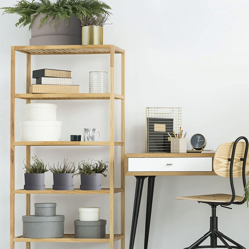 Pot à fleurs rond intérieur / extérieur en plastique moderne avec soucoupe, H 6,63 po x l 8,5 po x P 8,5 po, Ciment