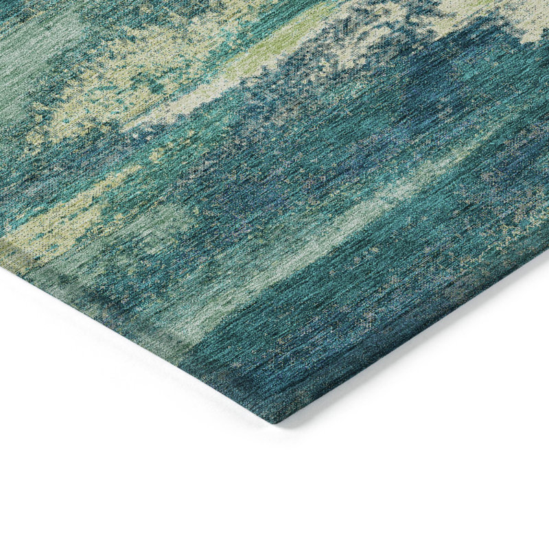 Tapis intérieur lavable abstrait vert émeraude 9 pi x 12 pi vert lime