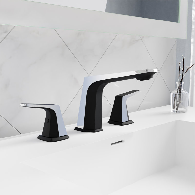 Matte Black and Chrome Widespread Bathroom Faucet with Pop-Up Drain