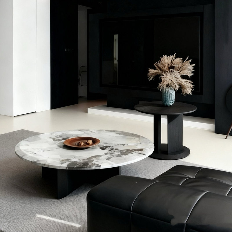 Minimalist Round Marble Coffee Table, 13.8" H x 43.3" L x 43.3" W