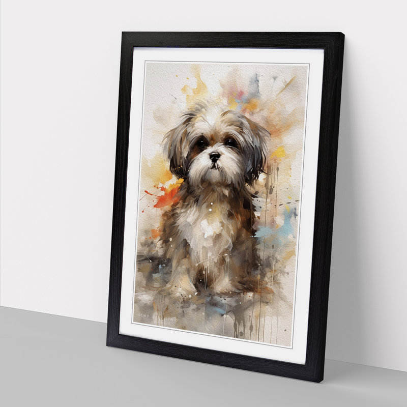 Shih Tzu Gestural - Framed Print, Black Framed, 46cm H x 34cm W