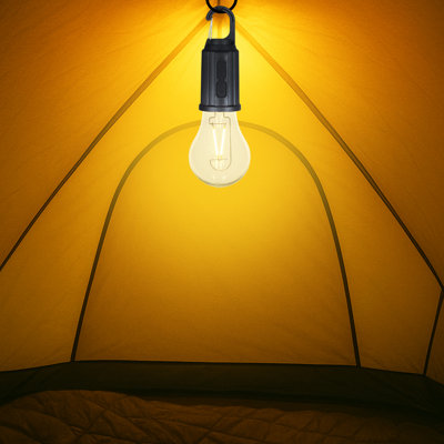 Festive Living 2-Pack Rechargeable Camp Light, Warm White LED Globe Bulb, USB-C Charging Port, Shatterproof Globe on Carabiner, 3 Brightness Levels