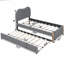 Lit plateforme simple tapissier avec pieds de support en bois et lit gigogne simple, gris