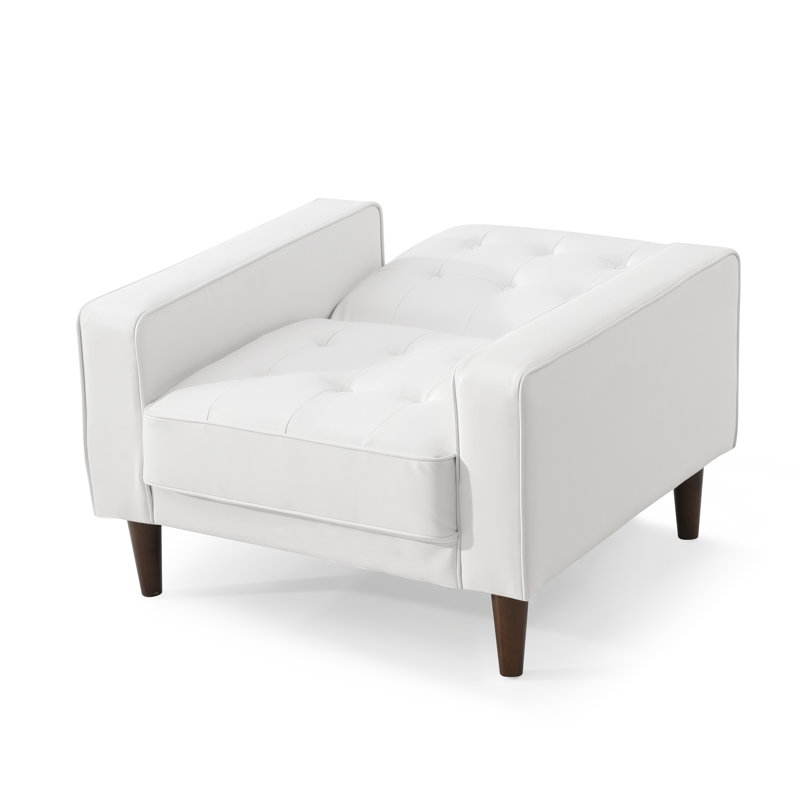 Fauteuil convertible en polyester capitonné de 37 po de largeur Ferrin, Similicuir blanc