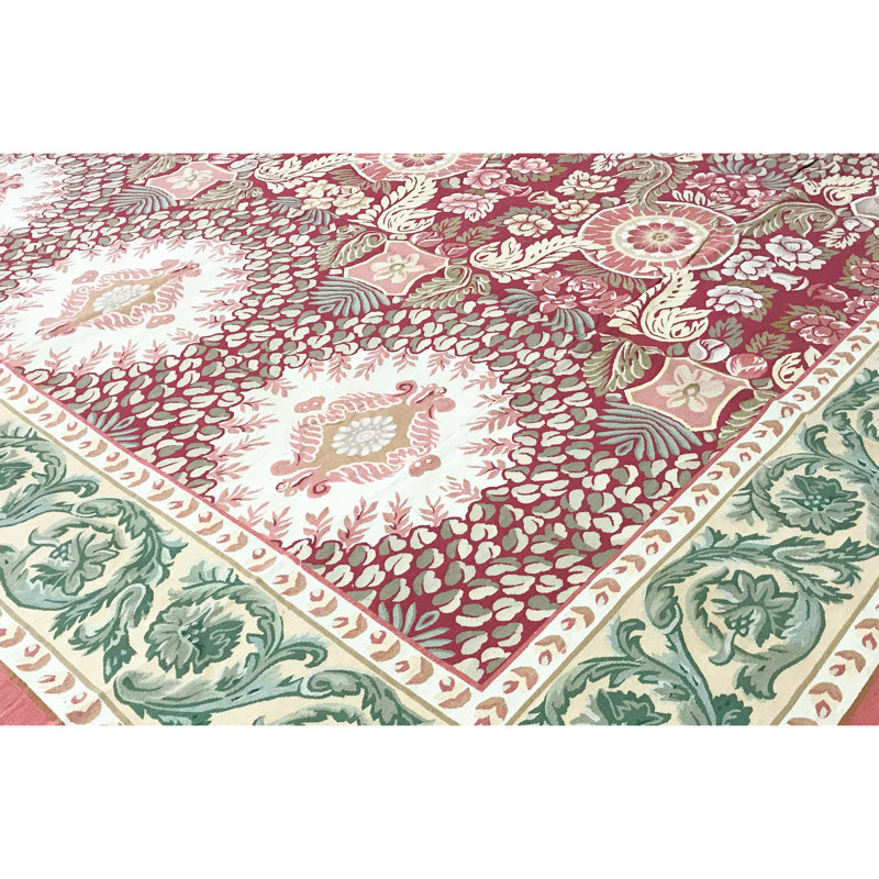 Hand-Knotted High-Quality Rust and Green Area Rug