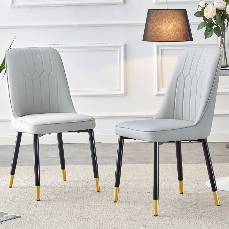 Light Gray And Brown Color Combination Dining Chairs And Living Room Chairs. PU Cushion And Metal Legs, Suitable For Kitchen, Living Room, And Dining Room, Two Piece Set.