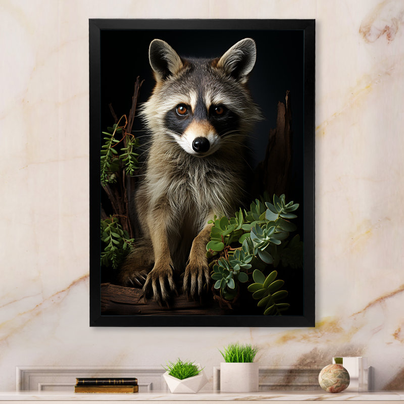 «Vibrant Raccoon Portrait I» sur toile, Cadre photo noir, H 20 po x l 12 po x P 1 po