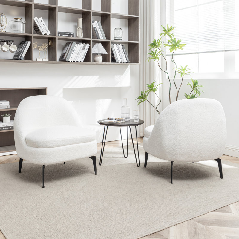 Fauteuil demi-tonneau rembourré Bula, Polyester blanc