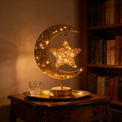Lampe en forme de lune et d'étoile avec lumière blanche chaude Ramadan, lumière USB ou à piles pour la maison, décorations Eid Mubarak et cadeau réfléchi