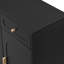 Armoire à chaussures moderne avec un design arqué et un tiroir. Finition noire, tablettes réglables, plateau de table spacieux, tablettes intérieures en panneau de particules de qualité