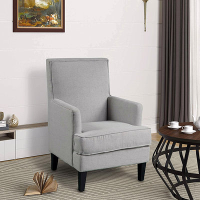 Transitional Upholstered Living Room Armchair, Light Gray Linen Chair With Nailhead Trim