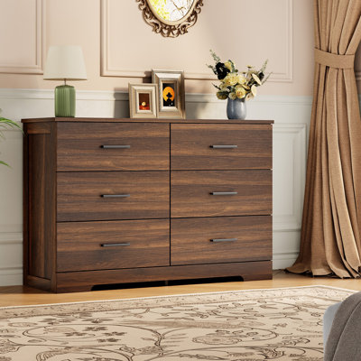 Modern 6-Drawer Dresser for Bedroom - Mid-Century Walnut Wood Chest of Drawers with Metal Handles - Storage Organizer for Living Room, Entryway & Hall