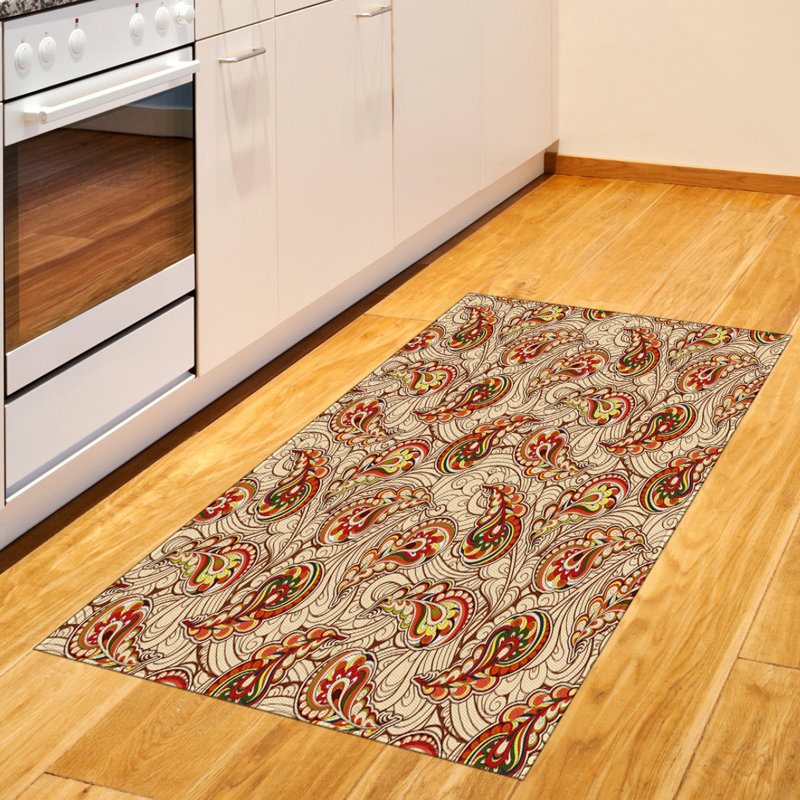 Tapis décoratif à motif de fibres longues en polyester à haute densité Paisley, Rectangle 2 pi 7 po x 5 pi