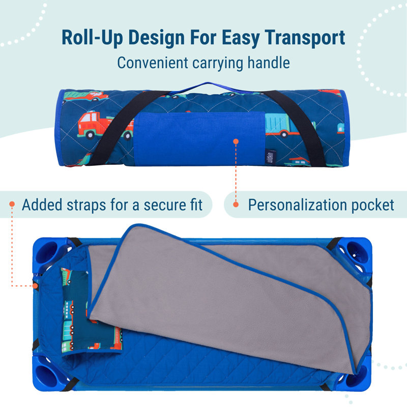 Tapis de sieste Wildkin Modern Kids - mélange de coton doux avec coussin et sangles élastiques pour l'école et les voyages - Transport