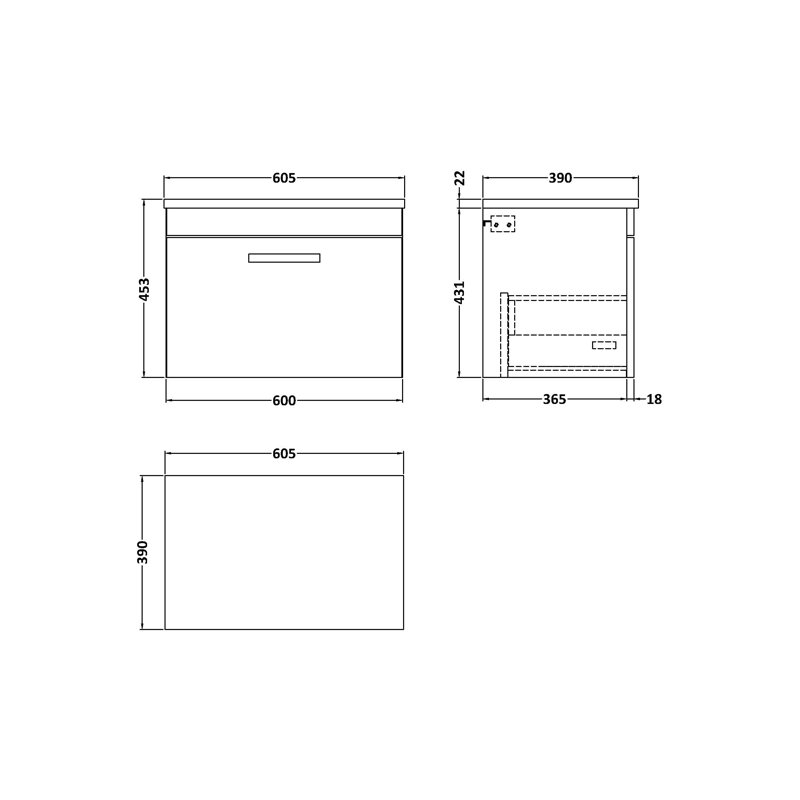 Athena 60.48cm Single Bathroom Vanity Base Only, Gloss Grey