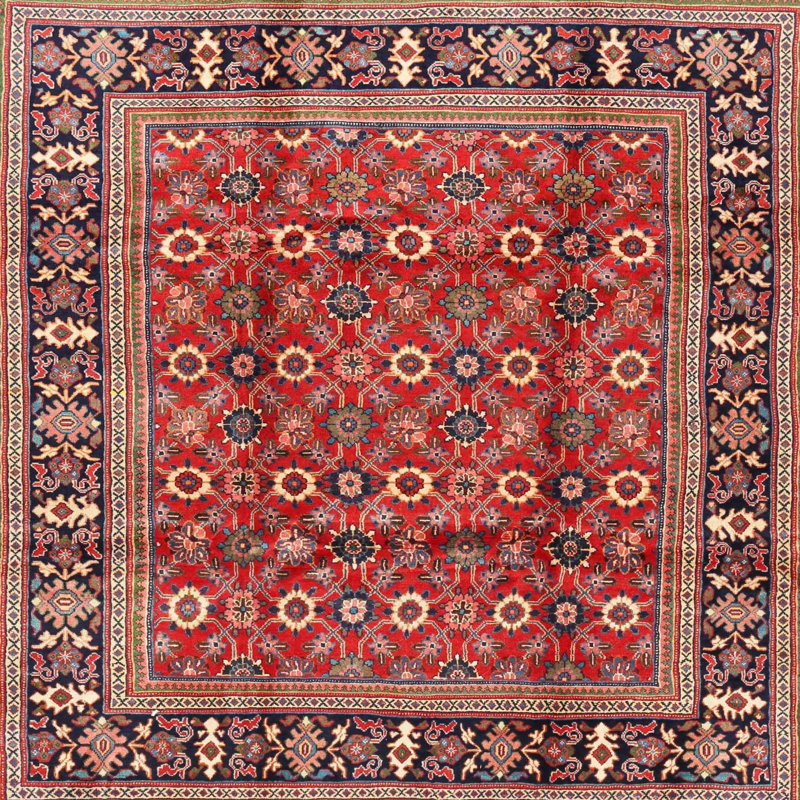 Tapis traditionnel rouge / beige Tiphonnet, Carré 5 pi