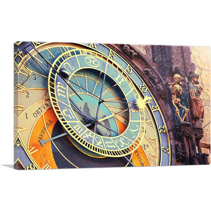 Horloge astronomique, hôtel de ville de Prague, République tchèque - reproduction de photo sur toile tendue