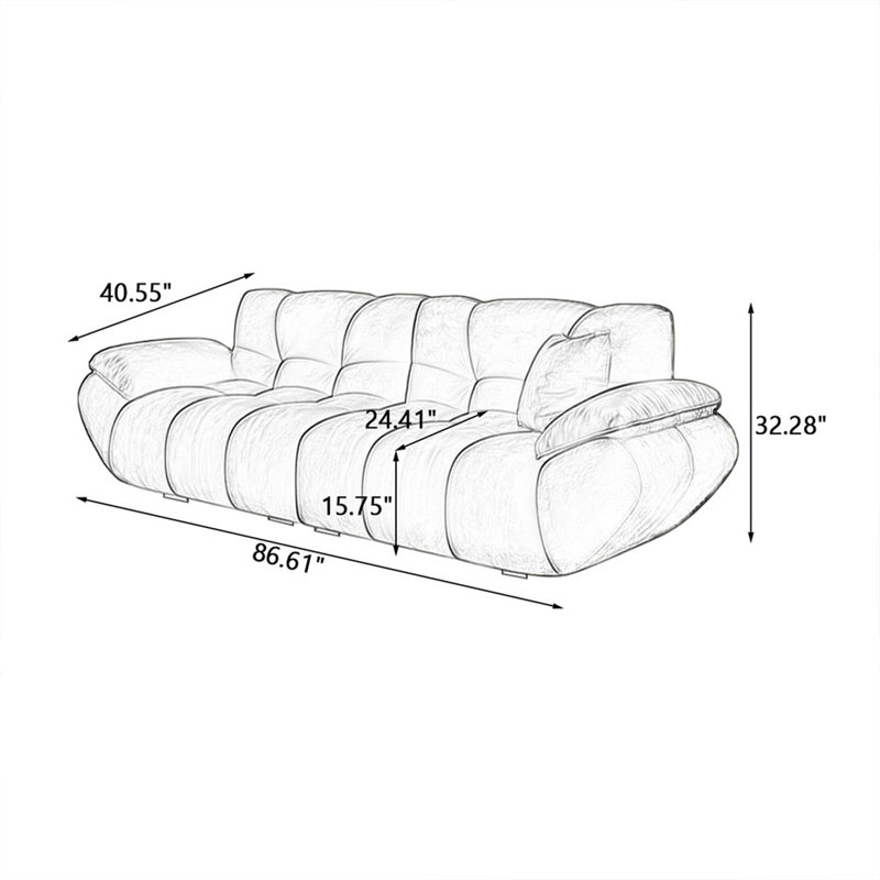Modern and simple suede straight-row sofa, 32.28"H*86.61"W*40.55"D