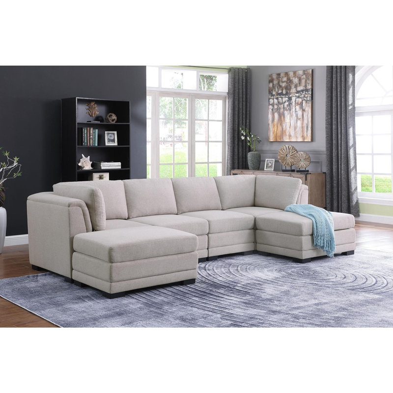 Canapé modulaire réversible en tissu de lin